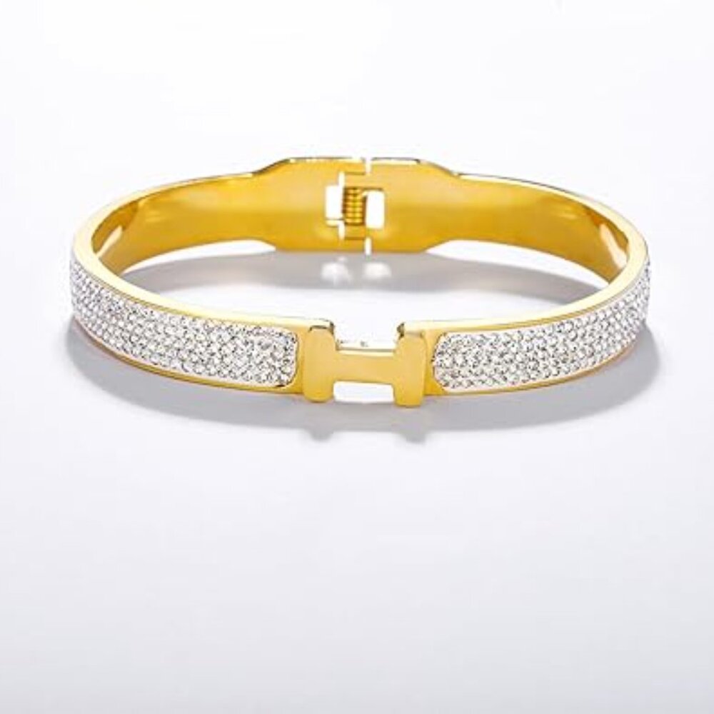 Neiman Marcus 18k Gold Plated H CZ Crystal Bracelet